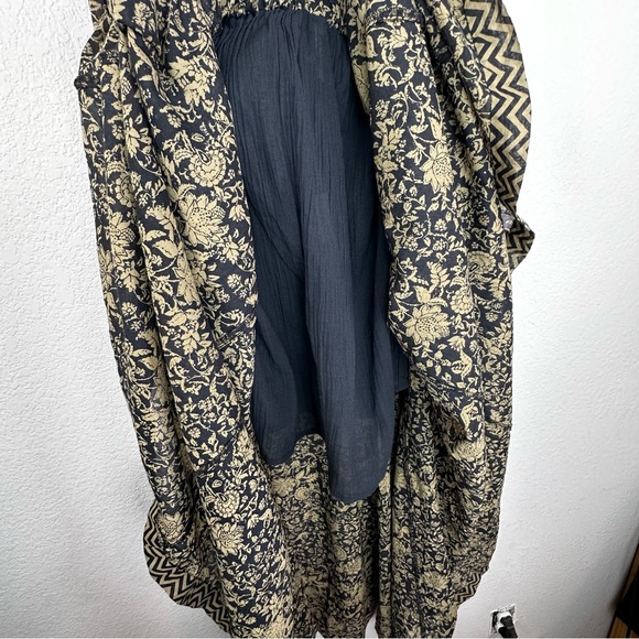 Free People Ultraviolet Ruched Detail Open Back Boho Maxi Dress Black Tan Large - Picture 13 of 15